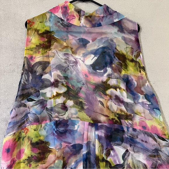 Susan Graver 2X Sleeveless Open Front Cardigan Vest Sheer Chiffon Floral - Picture 9 of 9